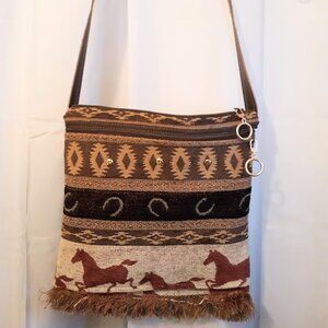 New Southwestern Tapestry Purse Brown Horses western print Carpet Shoulder bag